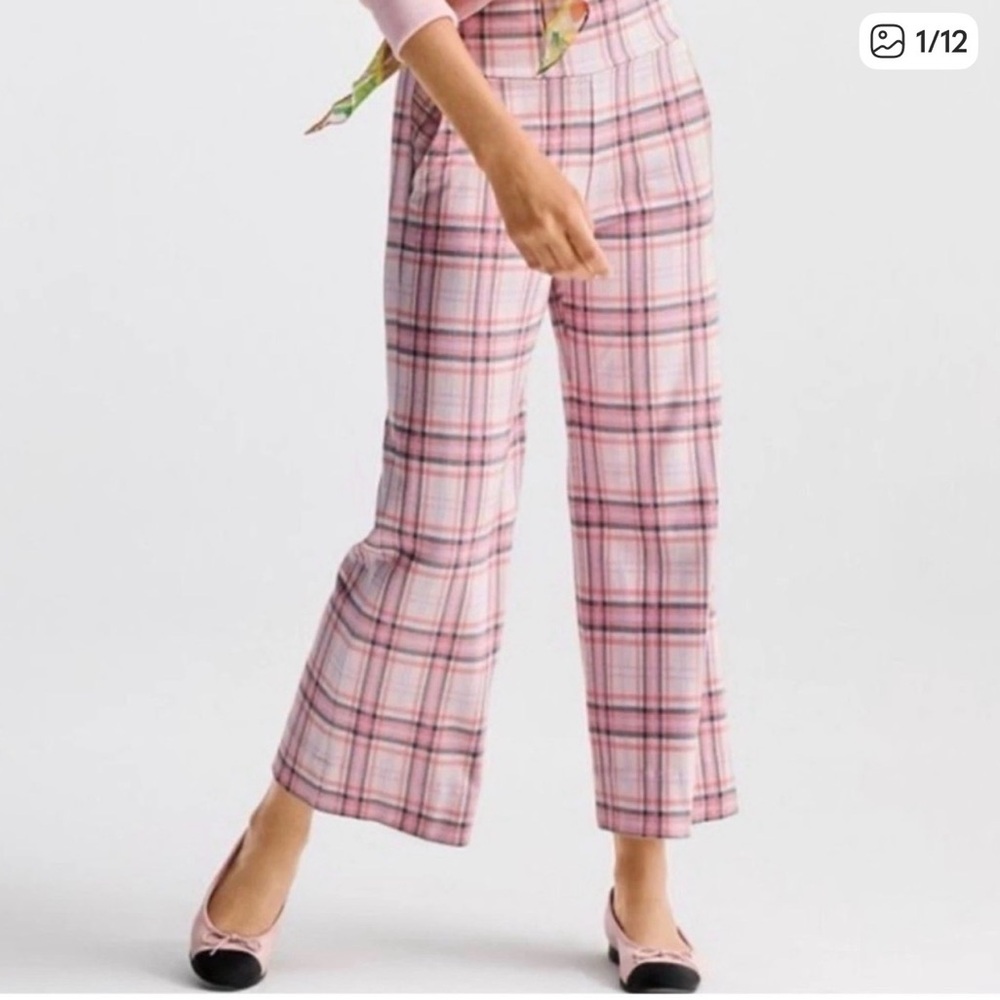 CAbi Pink Plaid Ankle Pants